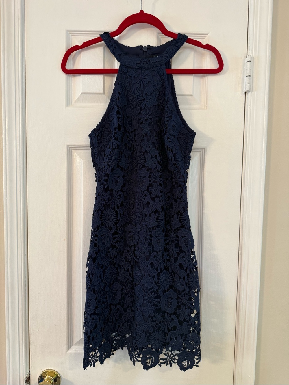 Lulu's Navy Floral Lace Halter Mini Dress